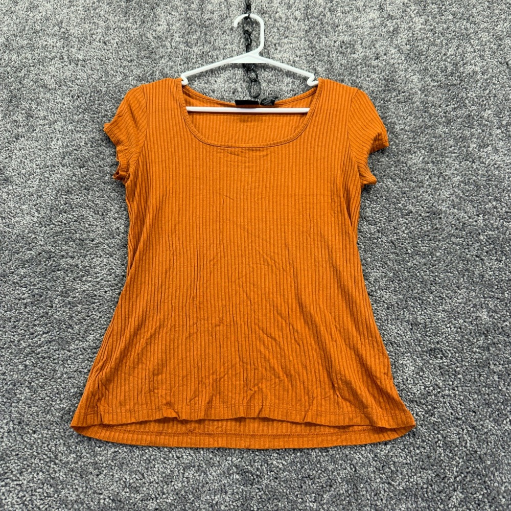 Rachel Zoe Top Womens M Orange Ribbed Short Sleeve Scoop Neck Casual